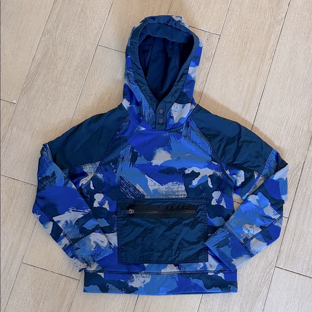 Athletic Works Blue/Navy Kids Fleece Lined Hoodie Windbreaker with Front Pack